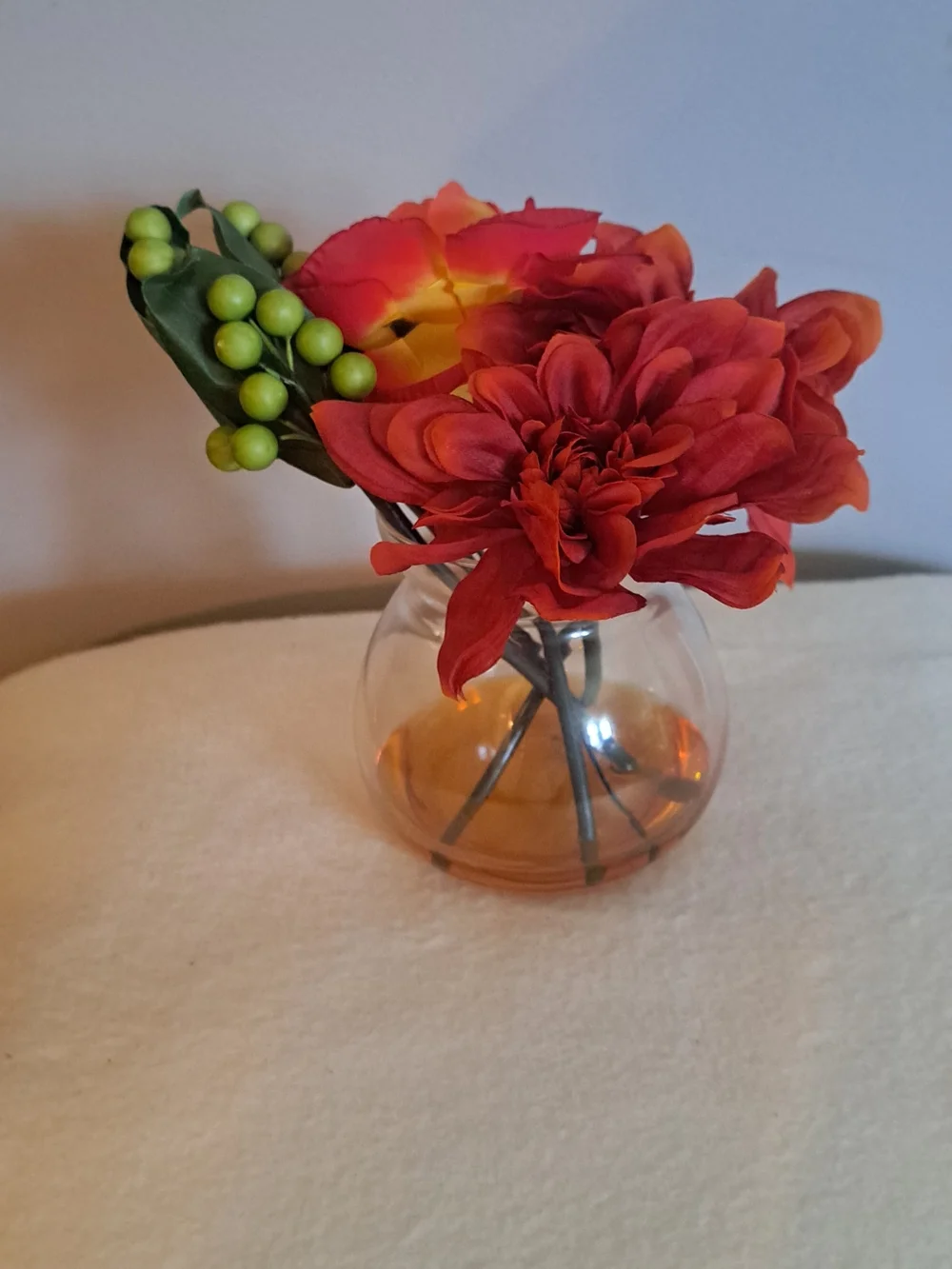 Lillian Vernon- Red Faux Floral Bouquet with Green Berry Accents